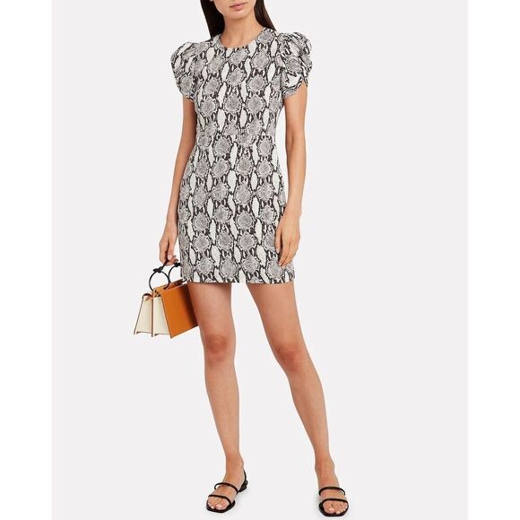 A.L.C Brinley Puff-Sleeve Snake Print Mini Dress Grey Multi Size‎ 6